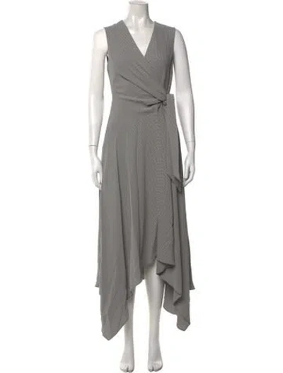 Pre-owned Lafayette 148 Houndstooth Print Midi Length Dress In Black