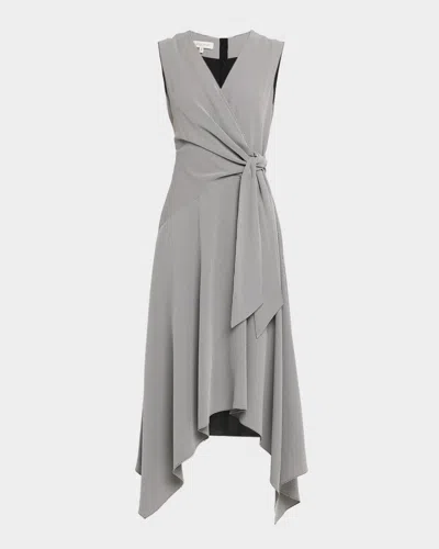 Lafayette 148 Houndstooth Side-tie Handkerchief Midi Dress In Black