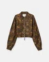 Lafayette 148 Impression Print Silk Wool Cropped Bomber Jacket In Brown