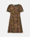 Lafayette 148 Impression Print Silk Wool Hand Pleated Dress In Brown
