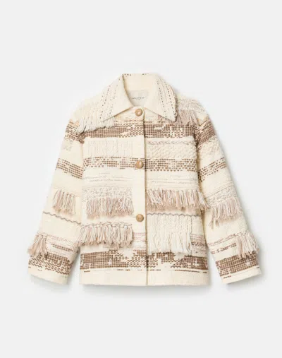 Lafayette 148 Interlace Jacquard & Handwoven Fringe Button Coat In Brown