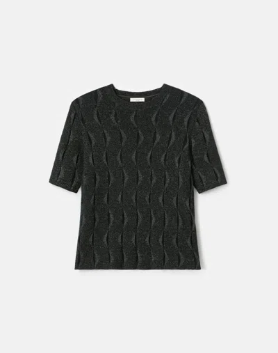 Lafayette 148 Iridescent Cashmere Short Sleeve Crewneck Sweater In Black