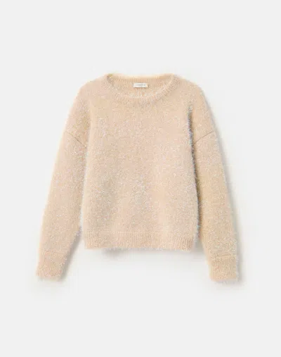 Lafayette 148 Iridescent Fringe Short Sleeve Crewneck Sweater In Brown