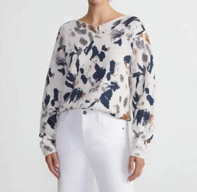 Lafayette 148 Iridescent Paint Splatter Jacquard V-neck Sweater In Creme Multi