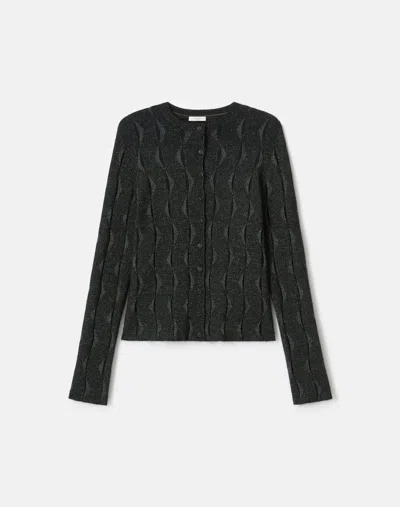 Lafayette 148 Iridescent Ribbed Cashmere Button Front Cardigan In Black