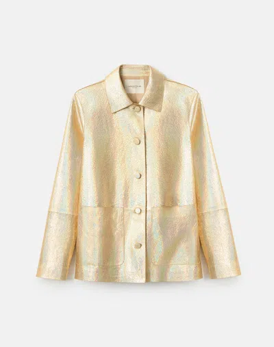 Lafayette 148 Iridescent Suede Patch Pocket Shirt Jacket In Gold