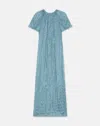 Lafayette 148 Raglan-sleeve Shimmer Plisse Maxi Dress In Lagoon Green