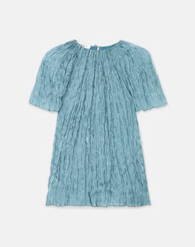 Lafayette 148 Iridescent Twill Plissã© Short Sleeve Blouse In Lagoon Green