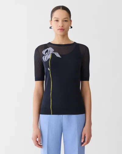 Lafayette 148 Iris Intarsia Short Sleeve Sweater In Multi