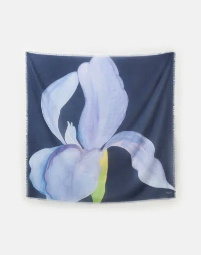 Lafayette 148 Iris Print Cotton Silk Voile Square Scarf In Blue