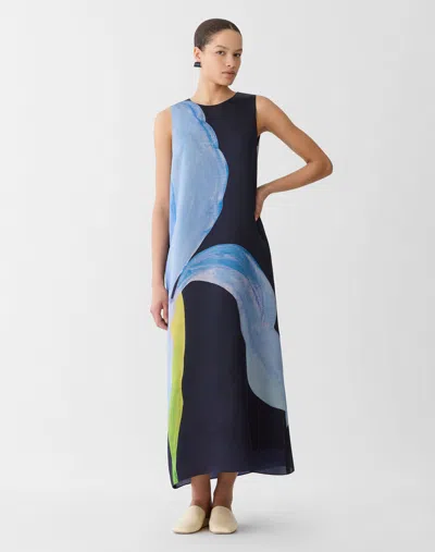 Lafayette 148 Iris Print Silk Organza Sleeveless Maxi Dress In Multi