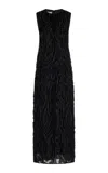 Lafayette 148 Fringed Jacquard Column Gown In Black
