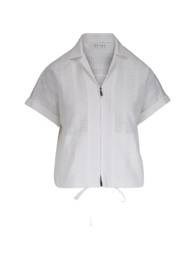 Lafayette 148 Jacquard Short-sleeve Shirt In White