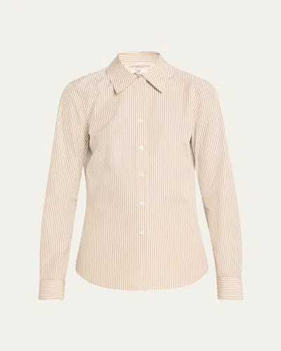 Lafayette 148 Kennedy Striped Cotton Shirt In Oat Multi