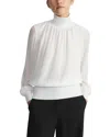Lafayette 148 Turtleneck Blouson-sleeve Silk Georgette Blouse In Cloud