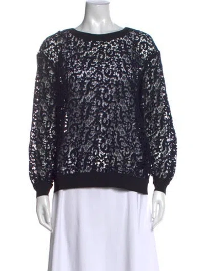Pre-owned Lafayette 148 Lace Pattern Crew Neck Sweater In Blue