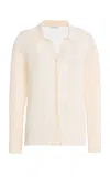 Lafayette 148 Lace Stitch  Button-front Polo Cardigan In Neutral