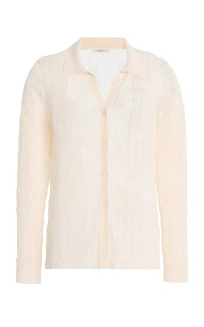 Lafayette 148 Lace Stitch  Button-front Polo Cardigan In Neutral