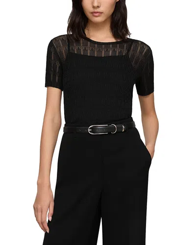 Lafayette 148 Lace Stitch Crewneck Sweater In Black