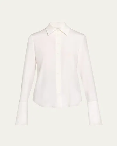 Lafayette 148 Lace-trim Organic Silk Georgette Blouse In White
