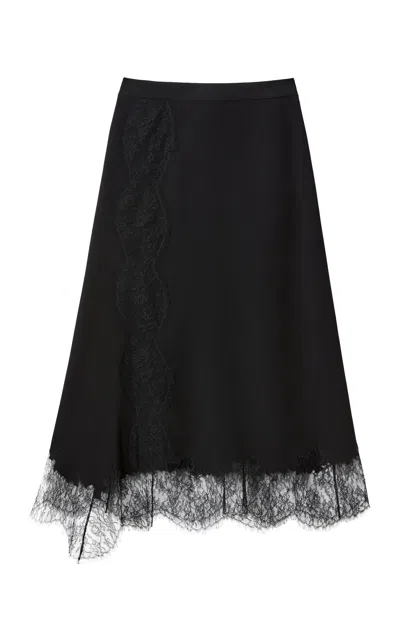 Lafayette 148 Lace-trimmed Crepe Skirt In Black