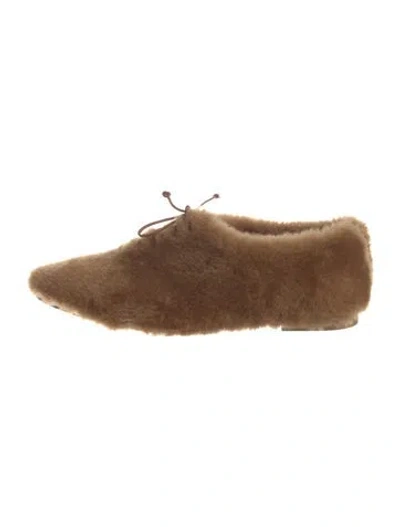 Pre-owned Lafayette 148 Lamb Fur Flats In Brown