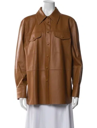 Pre-owned Lafayette 148 Lamb Leather Evening Jacket In Brown