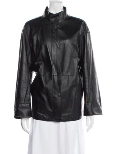 Pre-owned Lafayette 148 Lambskin Biker Jacket In Black