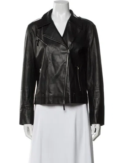 Pre-owned Lafayette 148 Lambskin Biker Jacket In Black
