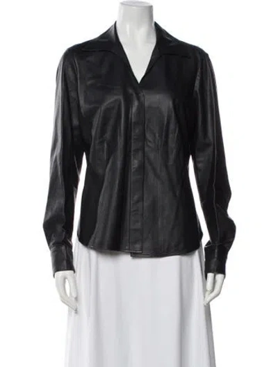 Pre-owned Lafayette 148 Lambskin Biker Jacket In Blue