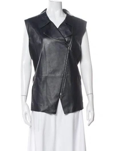 Pre-owned Lafayette 148 Lambskin Biker Jacket In Blue