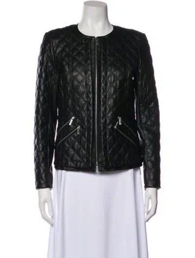 Pre-owned Lafayette 148 Lambskin Biker Jacket In Green