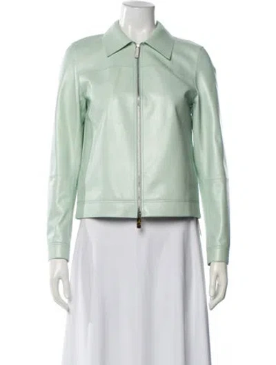 Pre-owned Lafayette 148 Lambskin Biker Jacket In Green