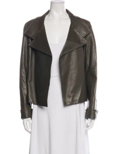 Pre-owned Lafayette 148 Lambskin Biker Jacket In Green