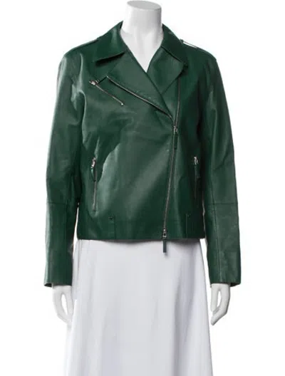 Pre-owned Lafayette 148 Lambskin Biker Jacket In Green
