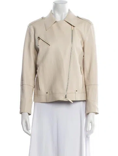 Pre-owned Lafayette 148 Lambskin Biker Jacket In Neutral