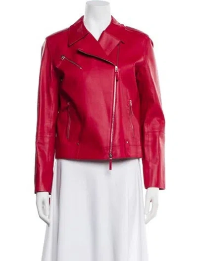 Pre-owned Lafayette 148 Lambskin Biker Jacket In Red