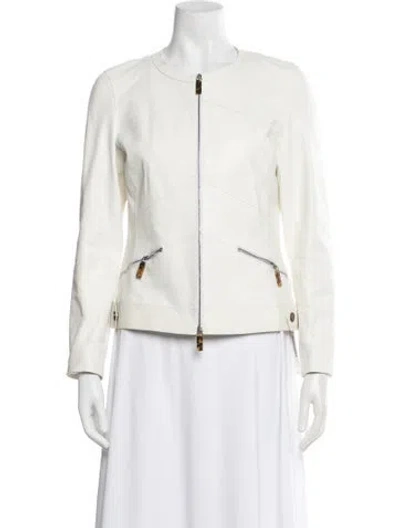 Pre-owned Lafayette 148 Lambskin Biker Jacket In White