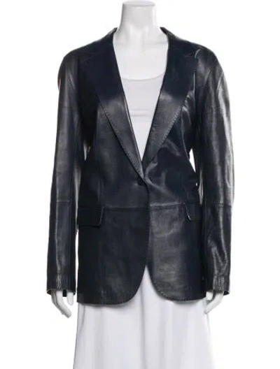 Pre-owned Lafayette 148 Lambskin Blazer In Blue