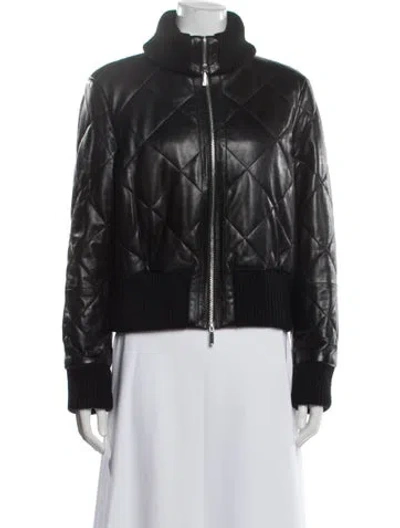 Pre-owned Lafayette 148 Lambskin Bomber Jacket In Black