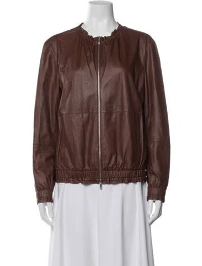 Pre-owned Lafayette 148 Lambskin Bomber Jacket In Brown