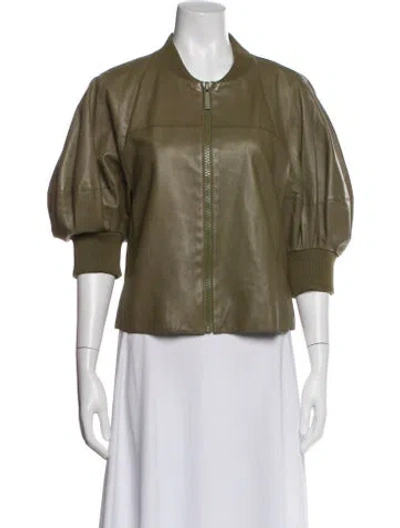 Pre-owned Lafayette 148 Lambskin Bomber Jacket In Green