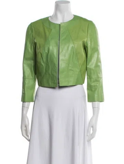 Pre-owned Lafayette 148 Lambskin Jacket In Green