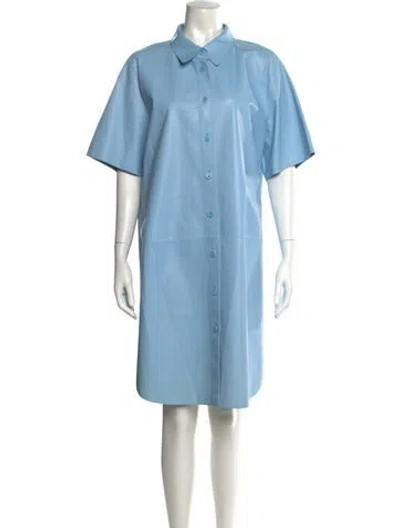 Pre-owned Lafayette 148 Lambskin Knee-length Dress In Blue
