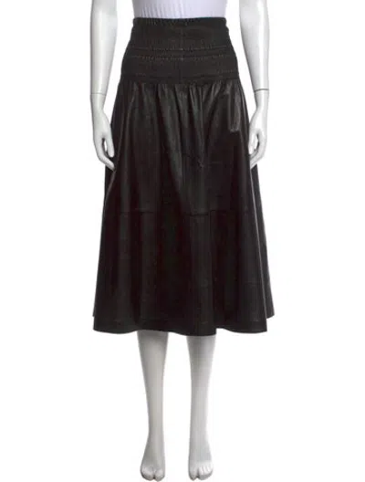Pre-owned Lafayette 148 Lambskin Midi Length Skirt In Black