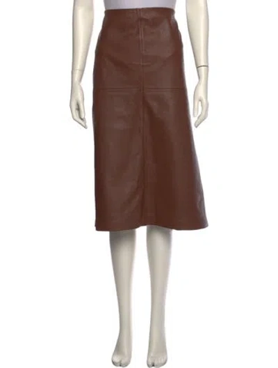 Pre-owned Lafayette 148 Lambskin Midi Length Skirt In Brown