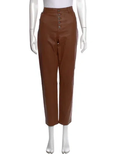 Pre-owned Lafayette 148 Lambskin Straight Leg Pants In Brown