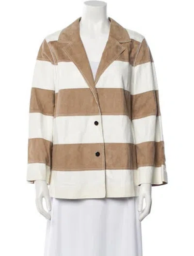 Pre-owned Lafayette 148 Lambskin Striped Jacket In Neutral