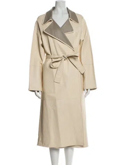 Pre-owned Lafayette 148 Lambskin Trench Coat In Neutral