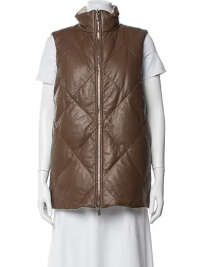 Pre-owned Lafayette 148 Lambskin Vest W/ Tags In Brown